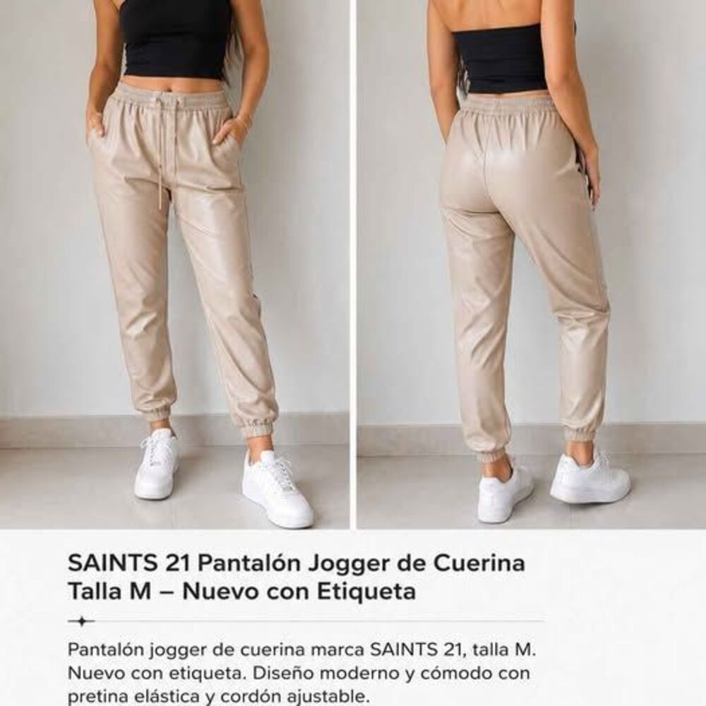 SAINTS 21 Women’s Faux Leather Jogger Pants Beige | Size M | NWT